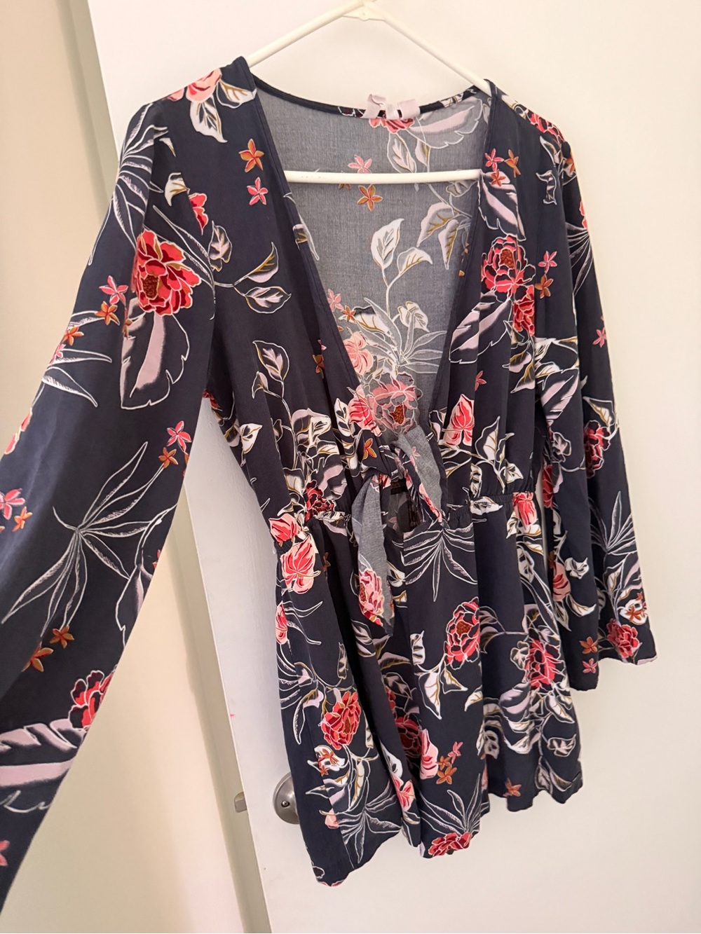 Roxy Navy Floral Wrap Chemise with Pink Accents